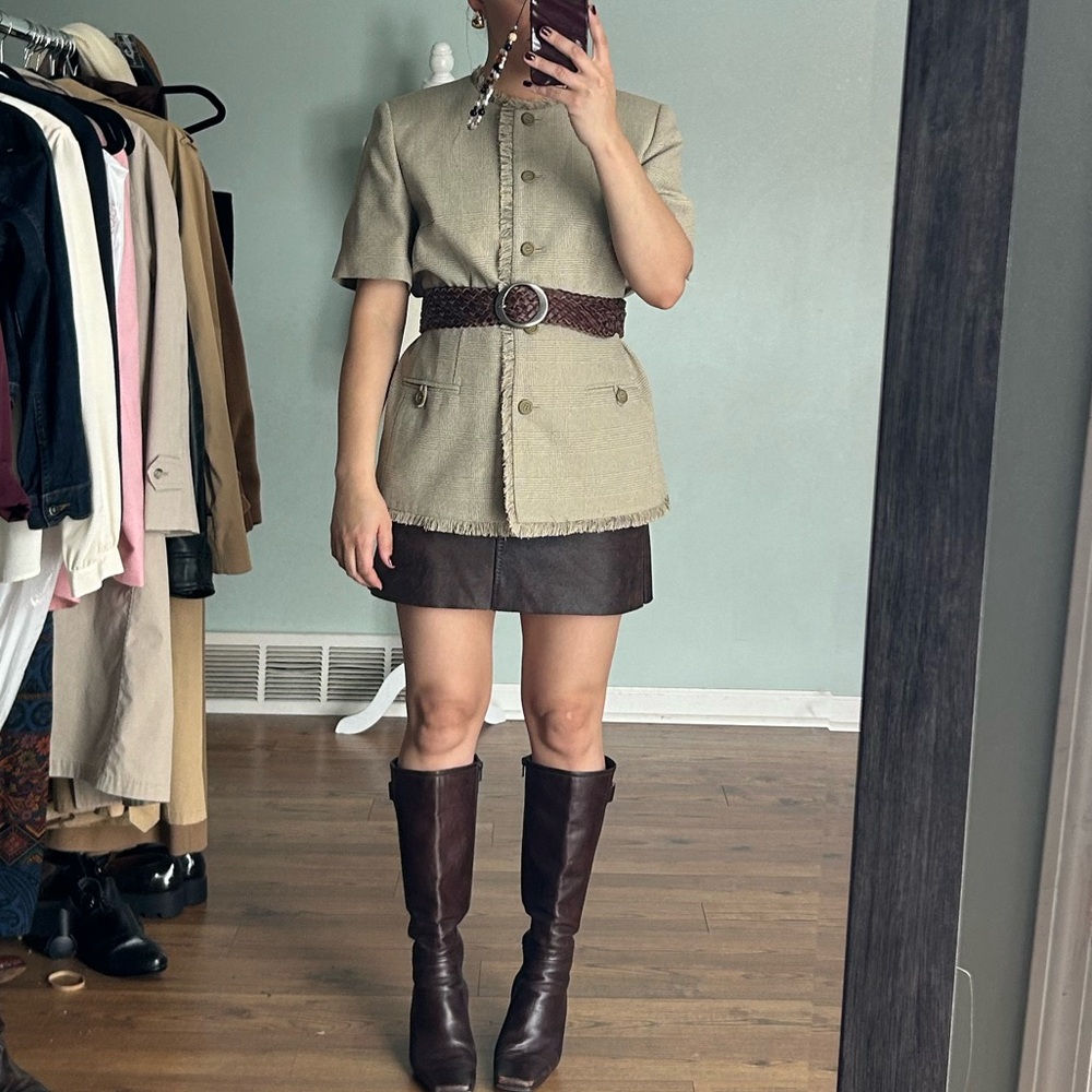 Tan green short sleeve blazer